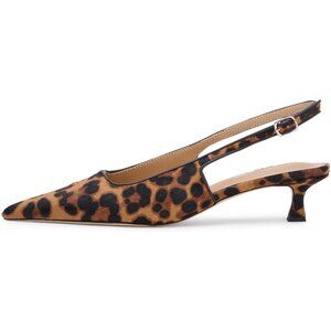 Leopard Women's Slingback Kitten Closed Pointed Toe Pumps Low Heel Office Shoes